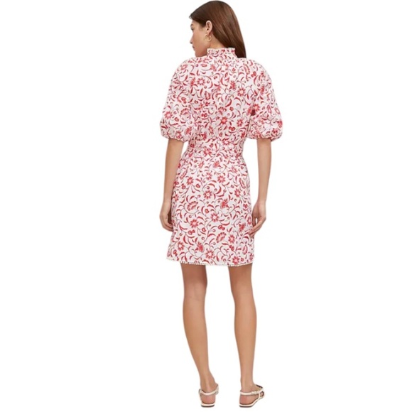Ann Taylor Floral Ruffle Neck flare Dress NWT Fiery Red White Flirty Feminine - Picture 2 of 11